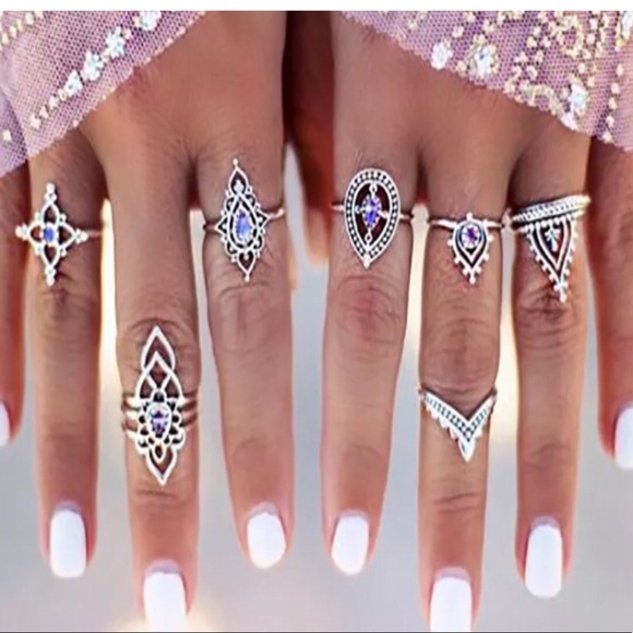 7Pc Vintage Boho Amethyst Rings - Picture 8 of 8